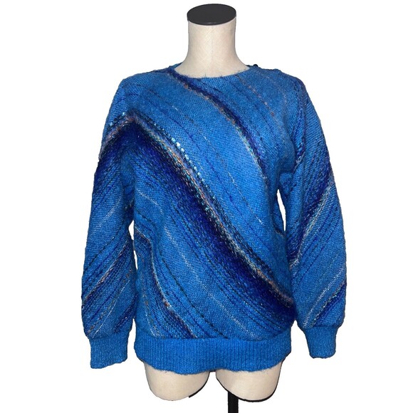 Danouchka-Olivier Vintage Women’s Wool Mohair Sweater OS Lurex Sequin Striped - Picture 1 of 9